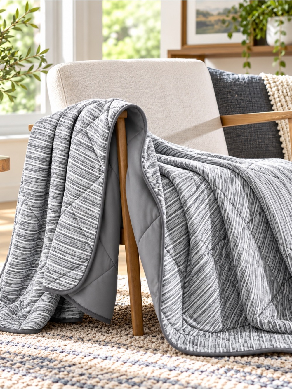 London Fog Gray Quilted & Striped Reversible Throw